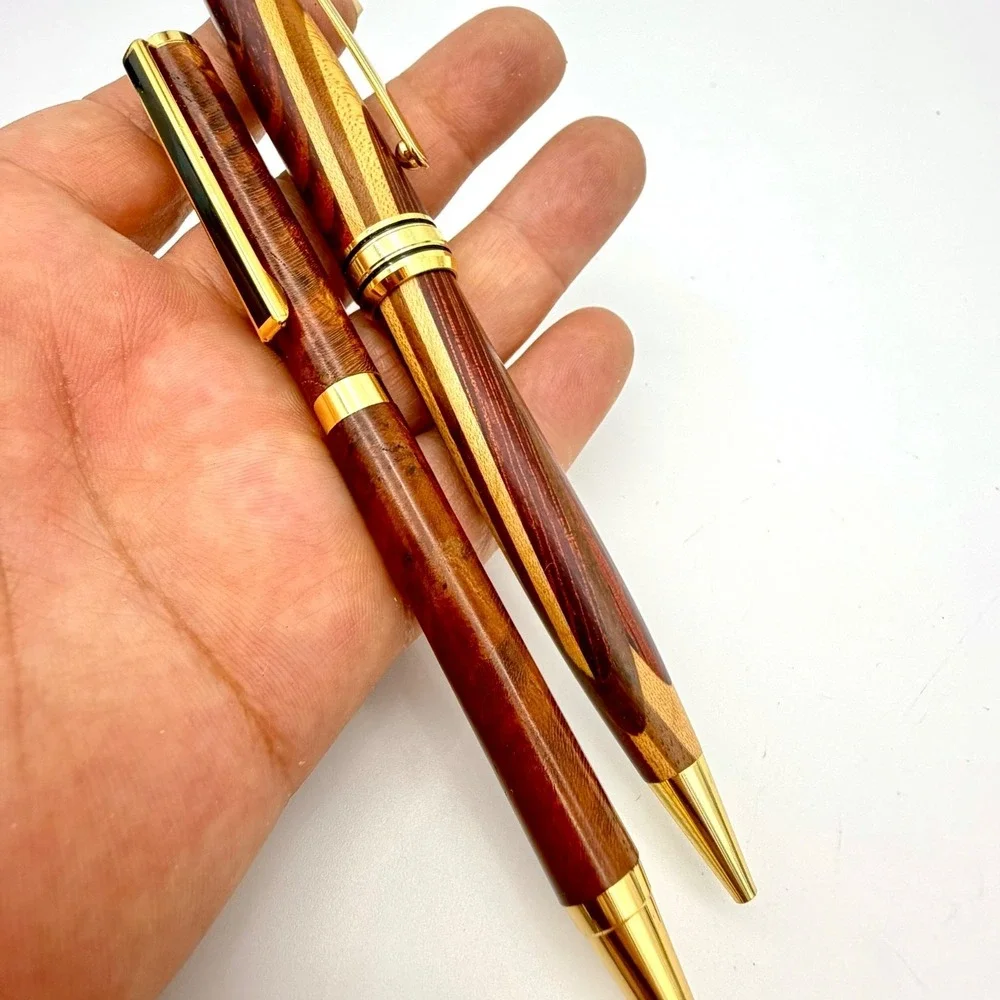 Davin‎ Kesler Wood Pen Pencil Pillbox Set Vintage Inlay Gold-Tone West Germany